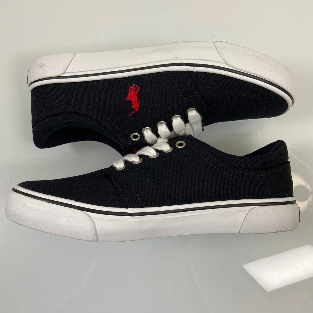 Polo Ralph Lauren Boys 5 Black Canvas Faxon Low Sneaker Pony Logo NWOB Preppy‎